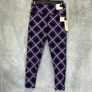 BCBGENERATION Women's Black-Purple Plaid High-Rise Pull-On Stretch Crop Leggings